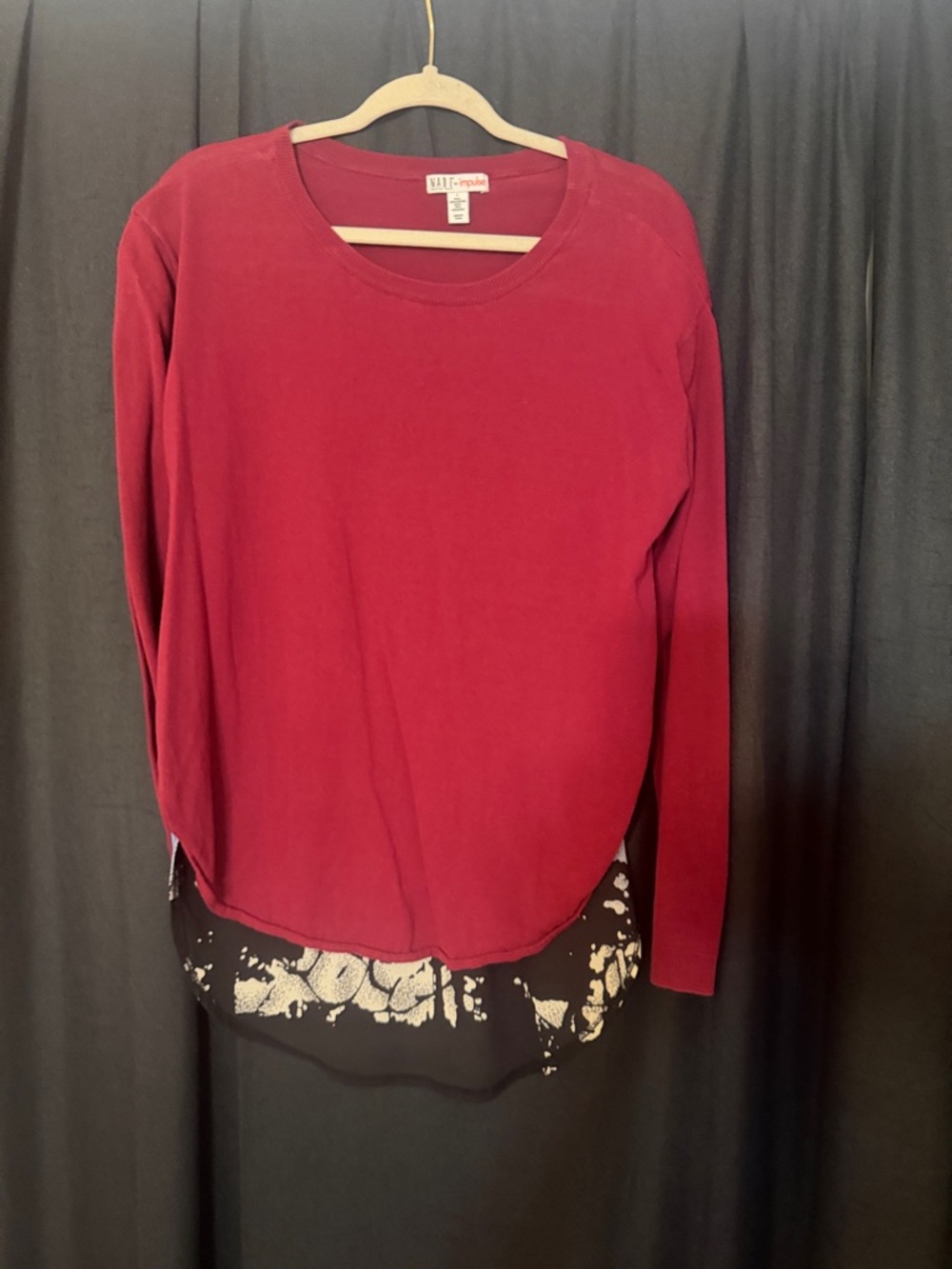 Lilla P Layered Hem Long-Sleeve Tee in Deep Red